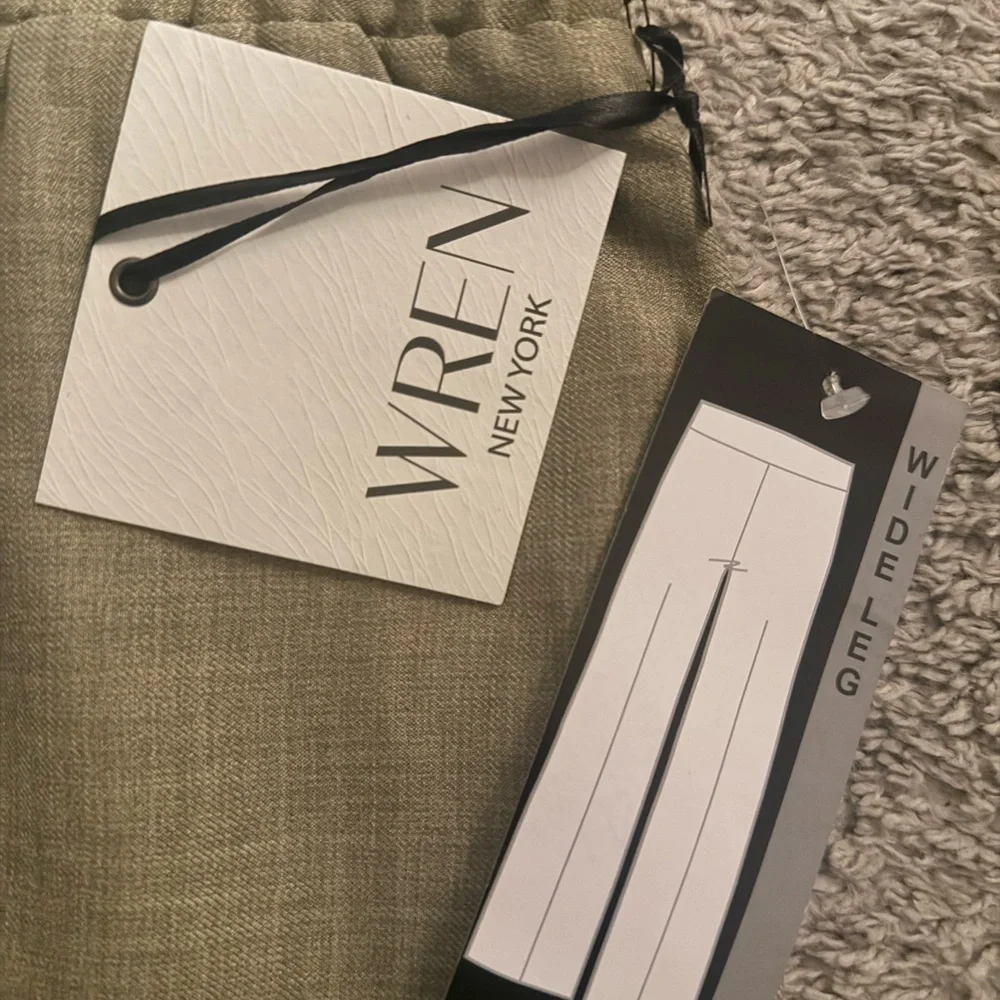 WREN Olive Green Wide-Leg Pants with Embroidered Hem - Picture 4 of 5